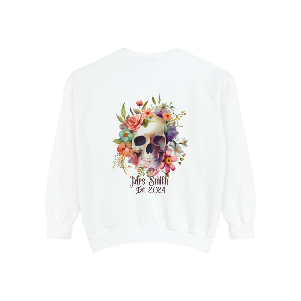 Bride Comfort Colors Sweatshirt, Flower Skull