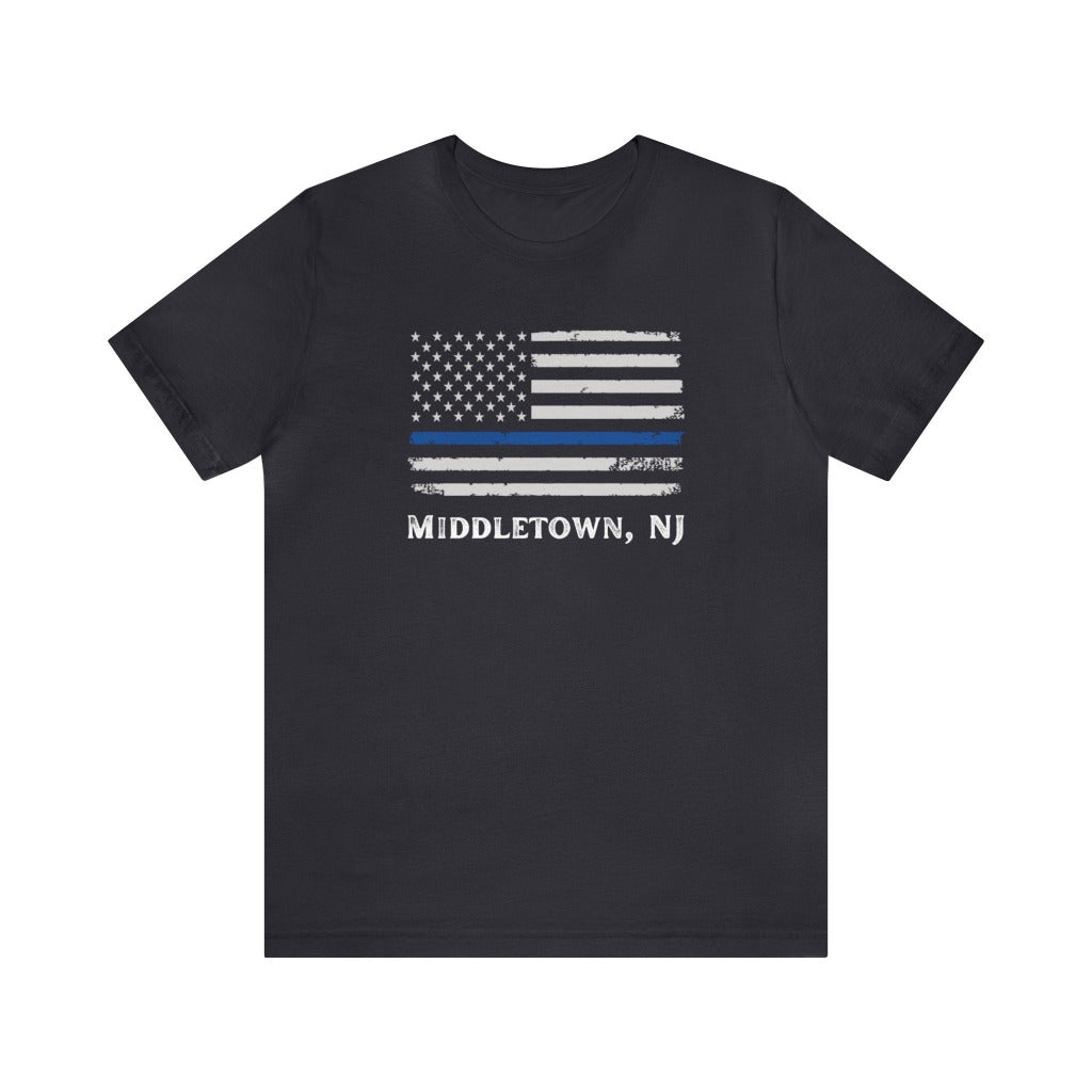 Middletown NJ, American Flag Blue Line Adult Tee Shirt UNISEX