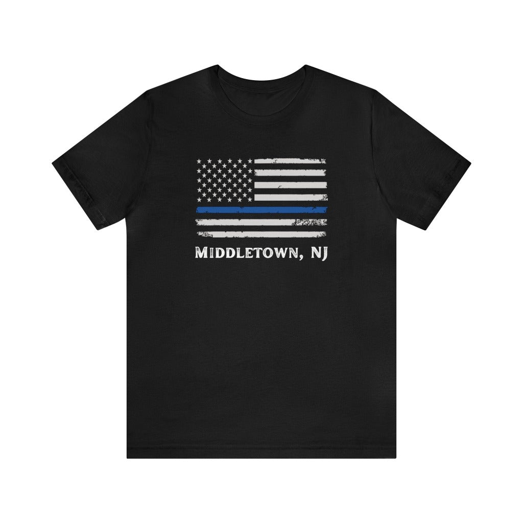Middletown NJ, American Flag Blue Line Adult Tee Shirt UNISEX