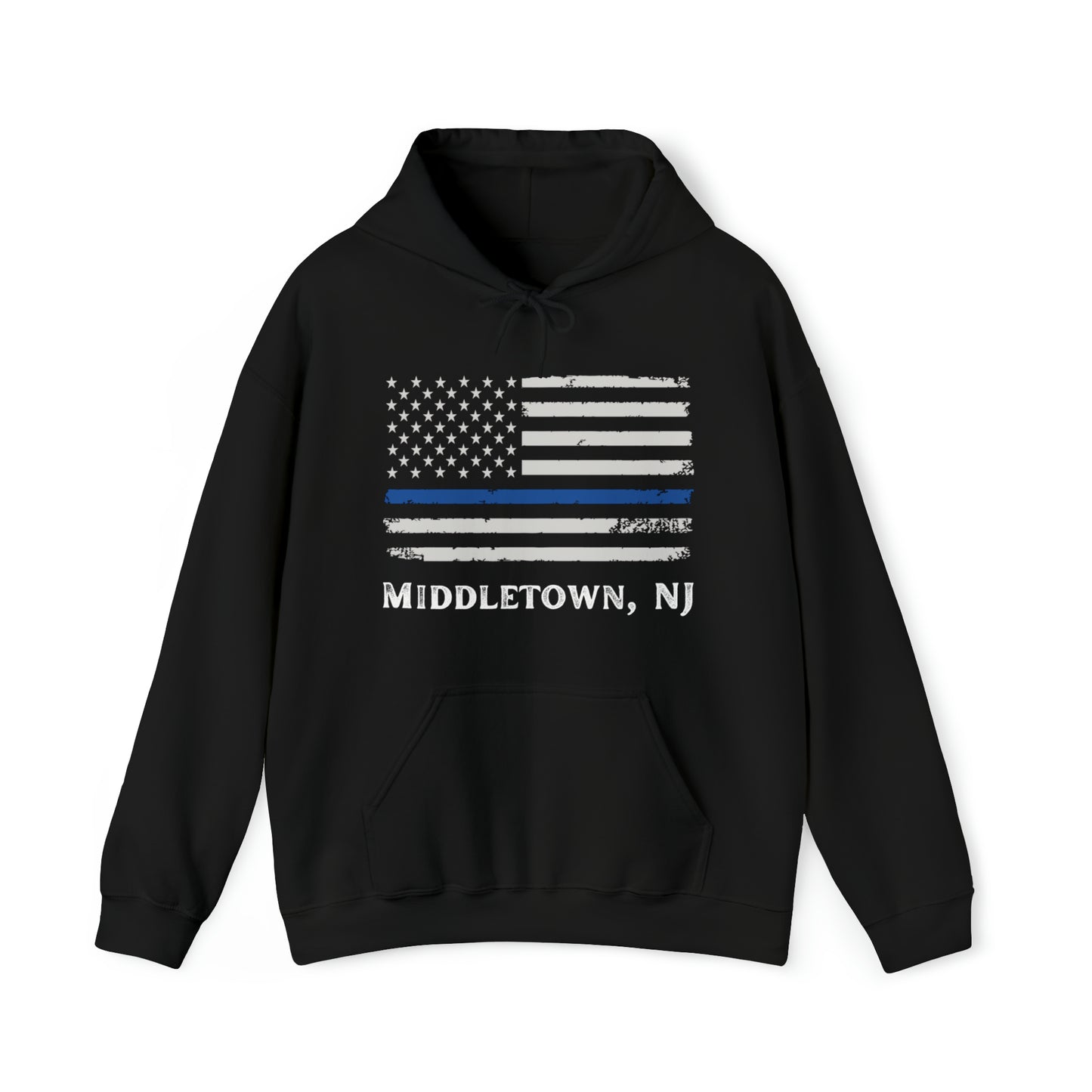 Middletown NJ American Flag Blue Line Adult Hoodie, UNISEX
