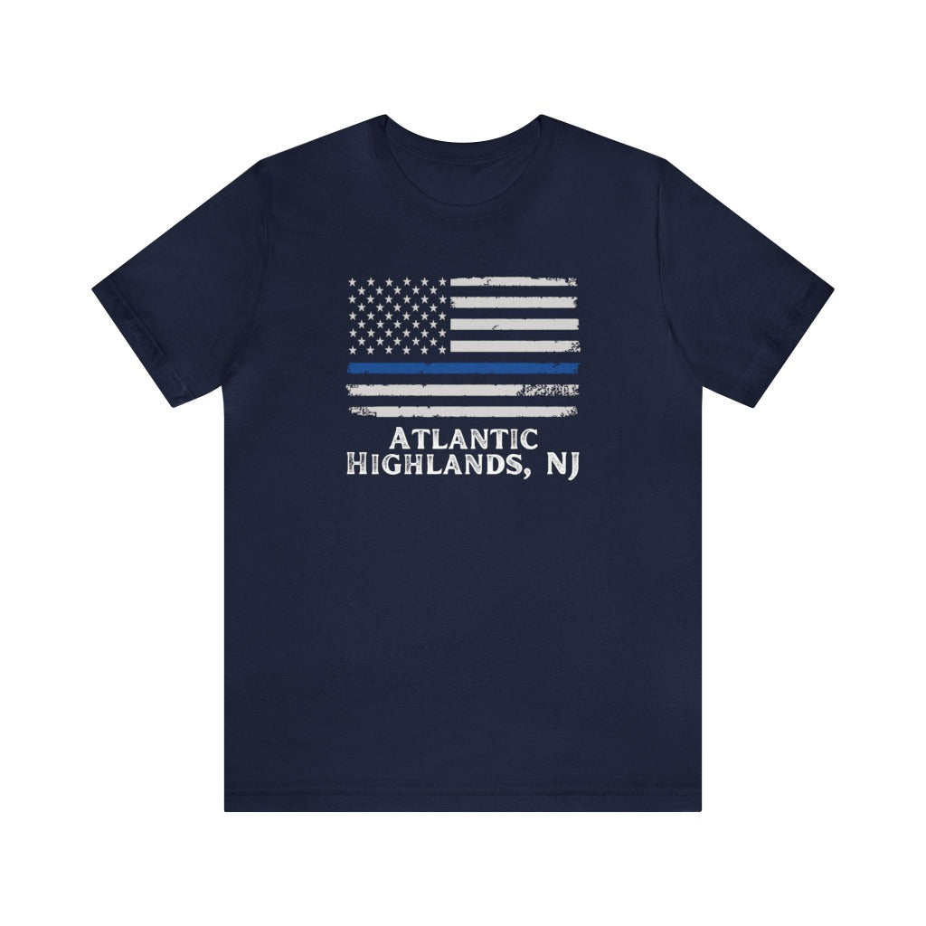 Atlantic Highlands NJ Tee Shirt, American Flag Blue Line