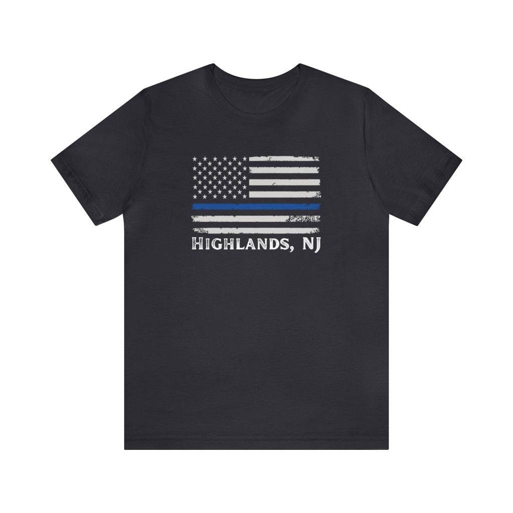 Highlands NJ Tee Shirt, American Flag Blue Line