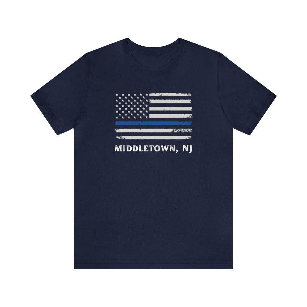 Middletown NJ, American Flag Blue Line Adult Tee Shirt UNISEX
