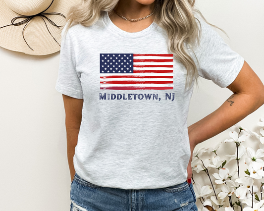 Middletown NJ, American Flag Adult Tee Shirt, UNISEX