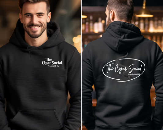 The Cigar Social Hoodie with Cigar on Back