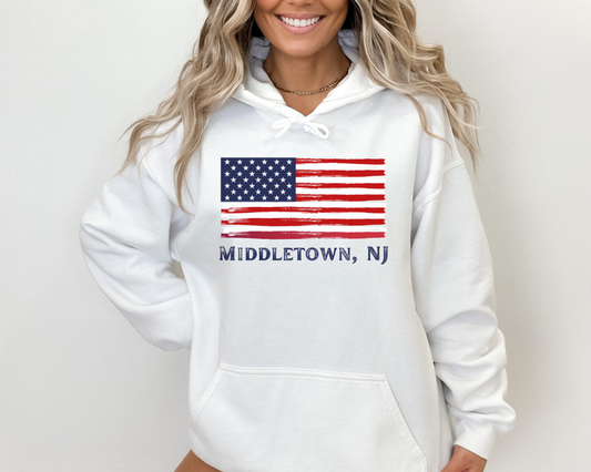 Middletown NJ American Flag Adult Hoodie
