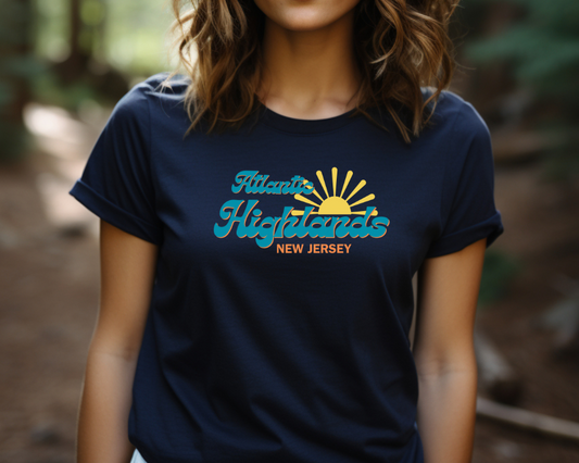 Atlantic Highlands NJ Groovy Sun Tee Shirt, UNISEX