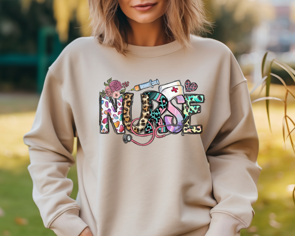 Leopard Nurse Crew neck Sweatshirt