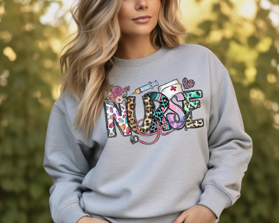 Leopard Nurse Crew neck Sweatshirt