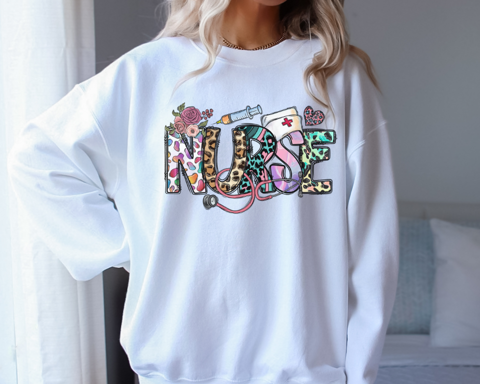 Leopard Nurse Crew neck Sweatshirt