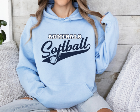 Softball Hoodie Sweatshirt, Front and Back