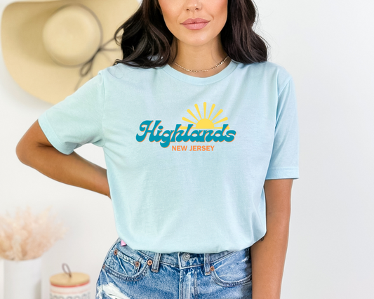 Highlands NJ Groovy Sun Tee Shirt, UNISEX