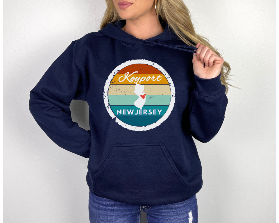 Keyport NJ Retro Circle Adult Hoodie