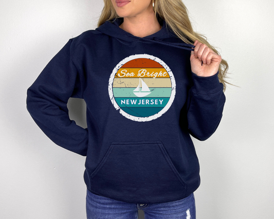 Sea Bright NJ Hoodie, Retro Boat