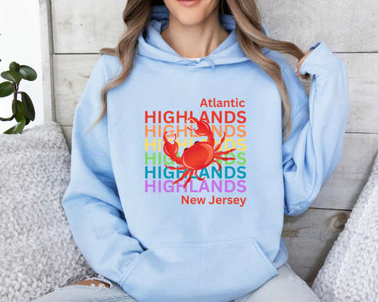 Atlantic Highlands NJ Hoodie, Rainbow Crab